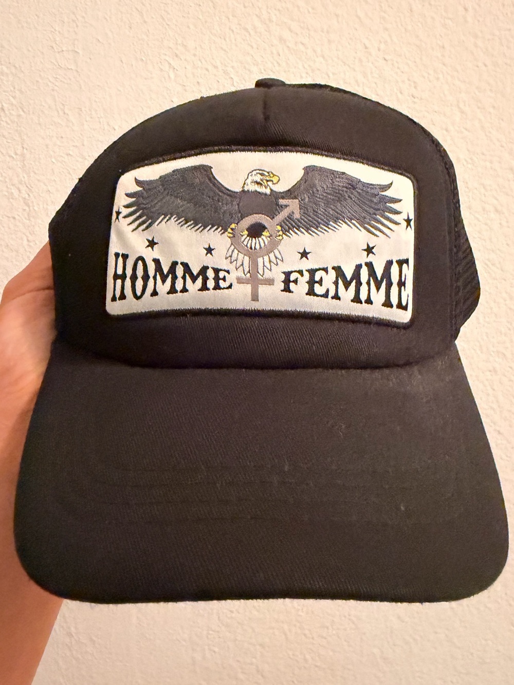 HOMME FEMME Black Trucker Cap with Eagle Patch
